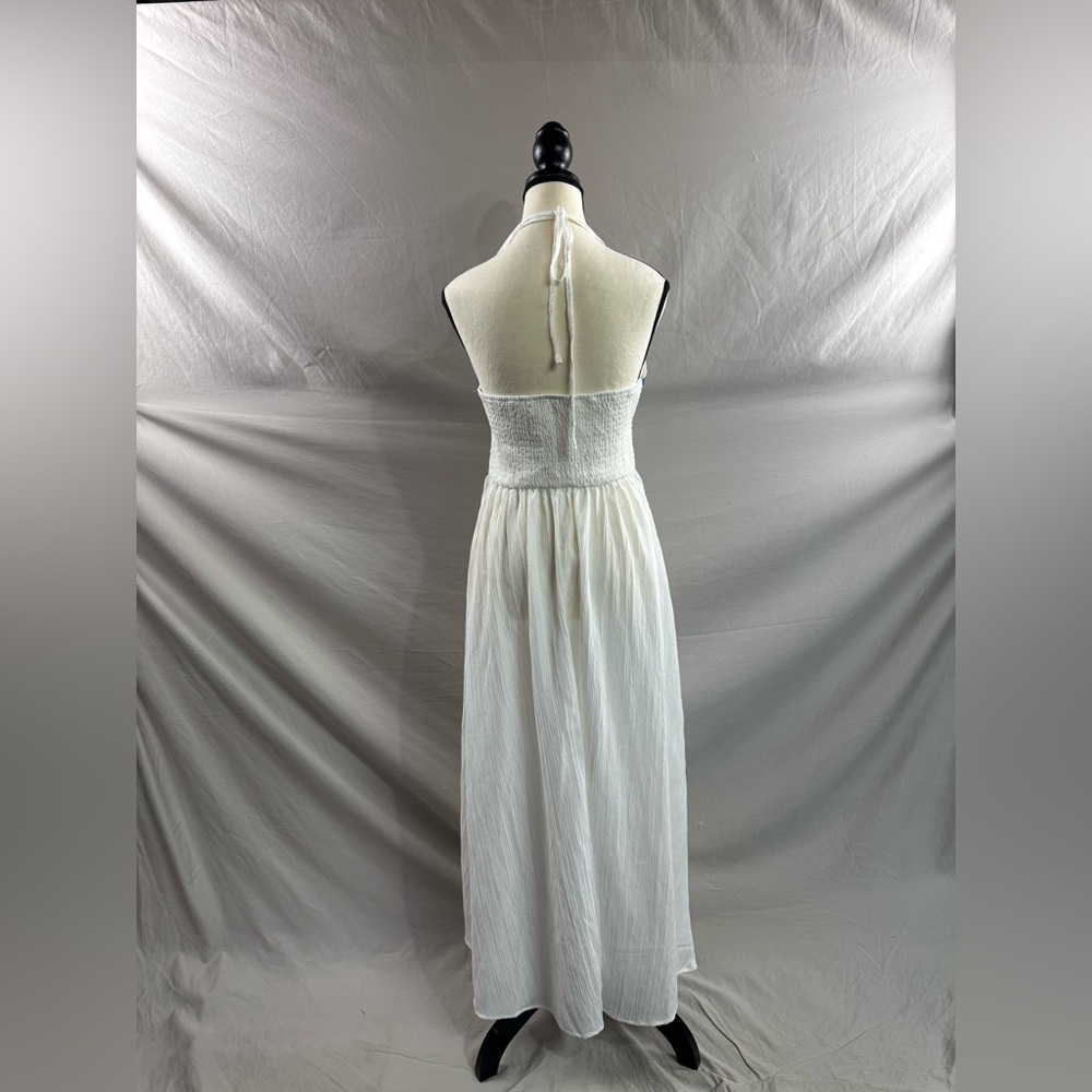 Boho Embroidered Split Hem Halter Dress White - Picture 8 of 8